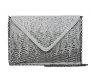 Evening Bag - Satin Envelope Clutch w/ Gradient Colored Rhinestones - Gray -BG-EBP2043GY
